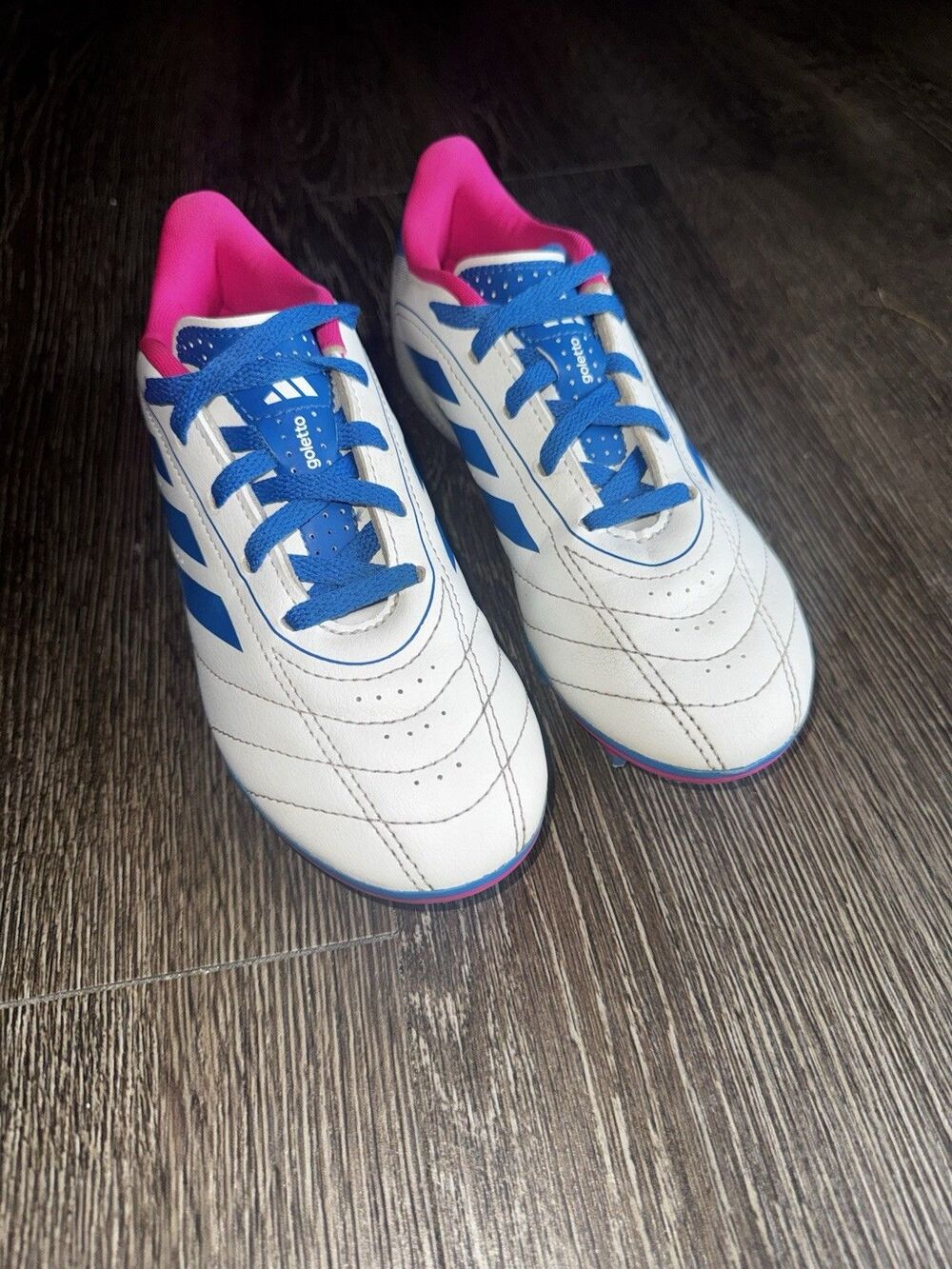 adidas Goletto Youth Soccer Cleats White/Blue/Pink US Size 1 1/2